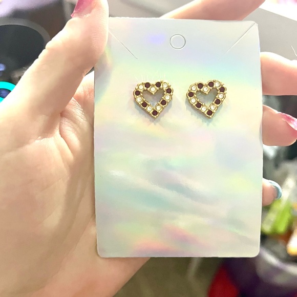 Gold Heart Stud Earrings - Picture 3 of 3